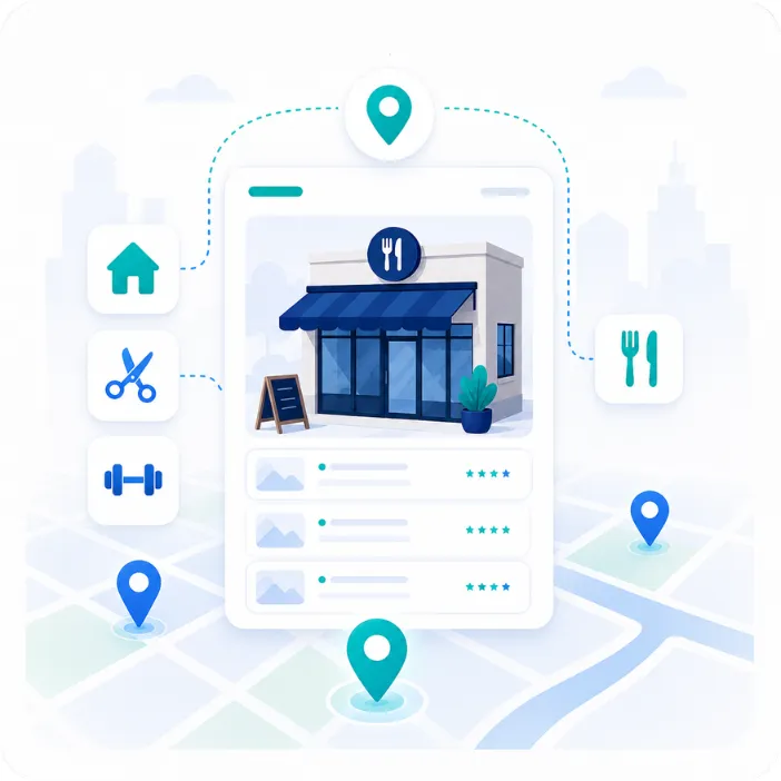 PLOCAL category discovery showing local businesses organized by category and location
