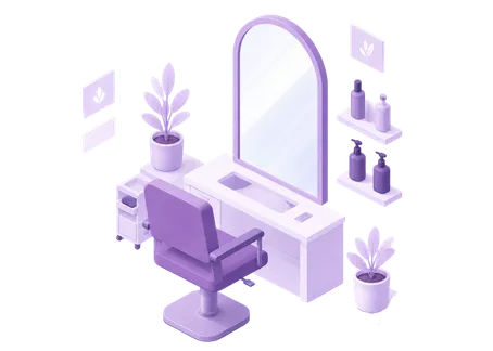 Beauty and personal care salon with styling chair and professional equipment