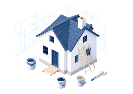 Construction and home service professionals working on a residential property