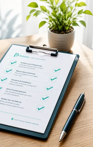 Checklist and pen representing safe local business hiring practices